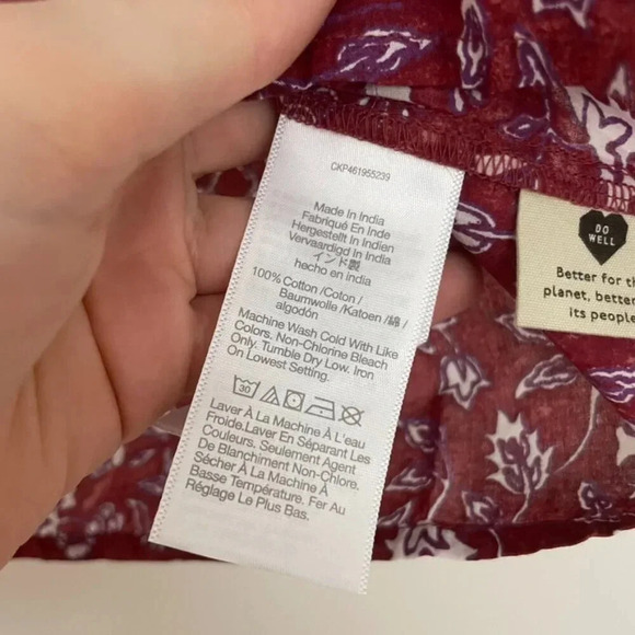 Madewell V Neck Puff Sleeve Top in Batik Vine Weathered Brick Size XS - Picture 4 of 5